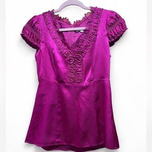 Nanette Lepore Fuchsia Ruffled Blouse 100% silk